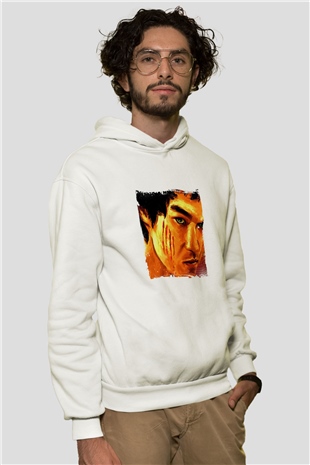 Bruce Lee Unisex Baskılı Beyaz Kapüşonlu Sweatshirt