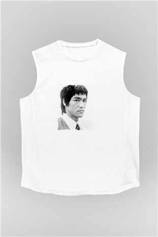 Bruce Lee Unisex Baskılı Beyaz Kolsuz Tişört