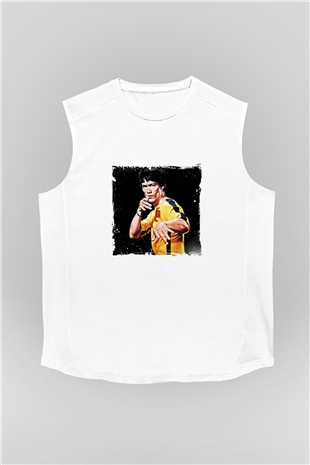 Bruce Lee Unisex Baskılı Beyaz Kolsuz Tişört