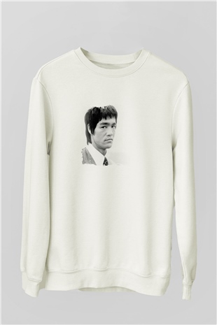 Bruce Lee Unisex Baskılı Beyaz Sweatshirt