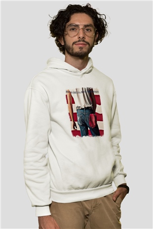 Bruce Springsteen Baskılı Unisex Beyaz Hoodie