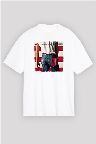 Bruce Springsteen Baskılı Unisex Beyaz Oversize Tişört