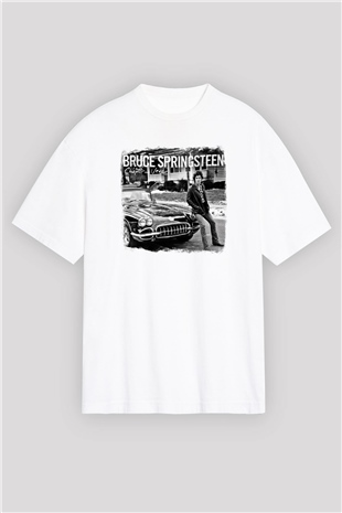 Bruce Springsteen Baskılı Unisex Beyaz Oversize Tişört