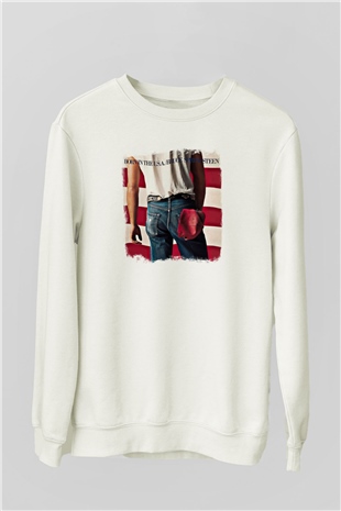 Bruce Springsteen Baskılı Unisex Beyaz Sweatshirt