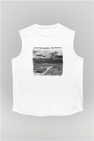 Bruce Springsteen Baskılı Unisex Beyaz Kolsuz Tişört