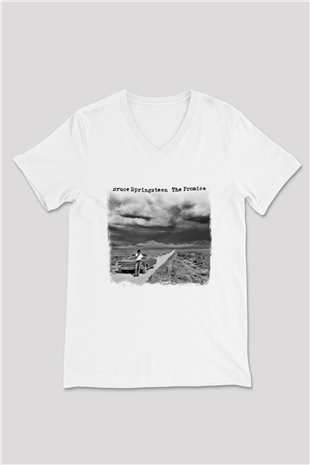 Bruce Springsteen Baskılı Unisex Beyaz V Yaka Tişört