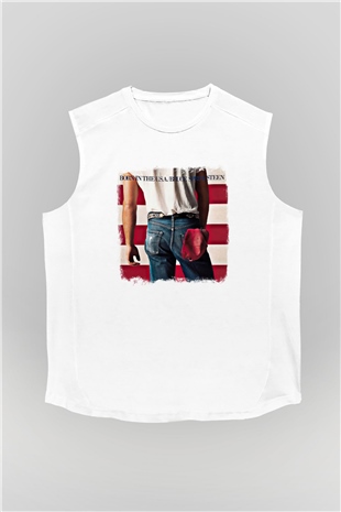 Bruce Springsteen Baskılı Unisex Beyaz Kolsuz Tişört