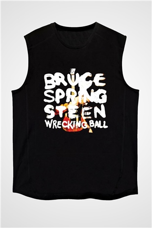 Bruce Springsteen Baskılı Unisex Siyah Kolsuz Tişört