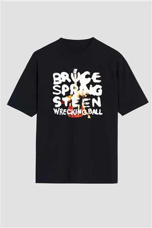 Bruce Springsteen Baskılı Unisex Siyah Oversize Tişört