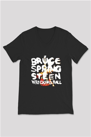 Bruce Springsteen Baskılı Unisex Siyah V Yaka Tişört