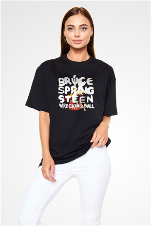 Bruce Springsteen Baskılı Unisex Siyah Oversize Tişört
