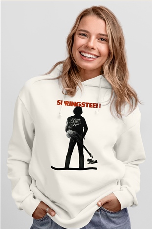 Bruce Springsteen Beyaz Unisex Kapüşonlu Sweatshirt