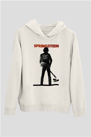 Bruce Springsteen Beyaz Unisex Kapüşonlu Sweatshirt