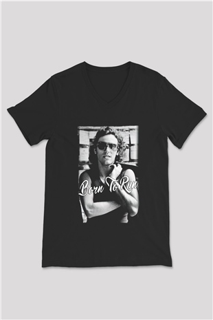 Bruce Springsteen Siyah Unisex V Yaka Tişört T-Shirt