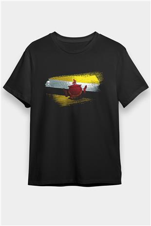 Brunei Bayrağı Baskılı Unisex Siyah Tişört