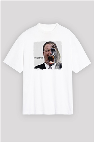 Brutal Truth Baskılı Unisex Beyaz Oversize Tişört