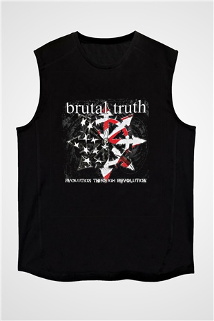 Brutal Truth Baskılı Unisex Siyah Kolsuz Tişört