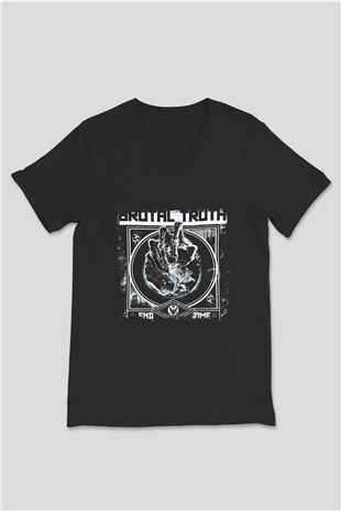 Brutal Truth Baskılı Unisex Siyah V Yaka Tişört