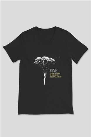 Brutal Truth Baskılı Unisex Siyah V Yaka Tişört