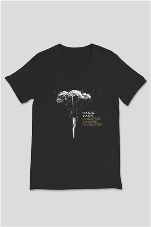 Brutal Truth Siyah Unisex V Yaka Tişört