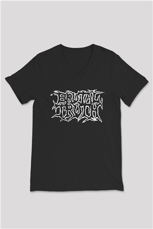 Brutal Truth Siyah Unisex V Yaka Tişört T-Shirt