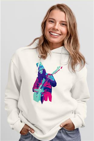 Buckethead Baskılı Beyaz Unisex Kapüşonlu Sweatshirt