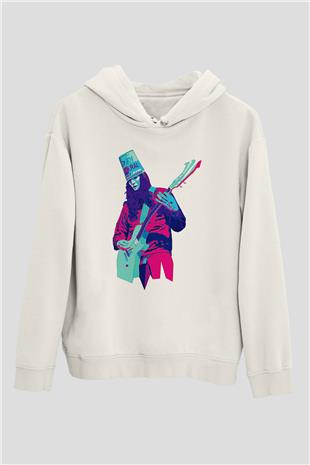 Buckethead Baskılı Beyaz Unisex Kapüşonlu Sweatshirt