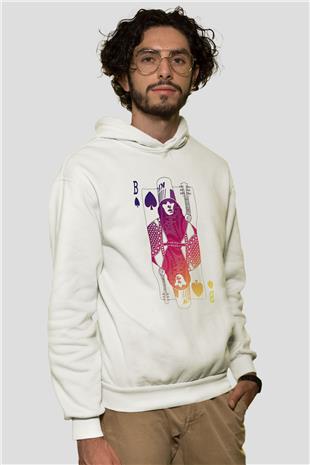 Buckethead Baskılı Beyaz Unisex Kapüşonlu Sweatshirt