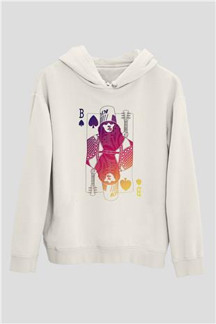 Buckethead Baskılı Beyaz Unisex Kapüşonlu Sweatshirt