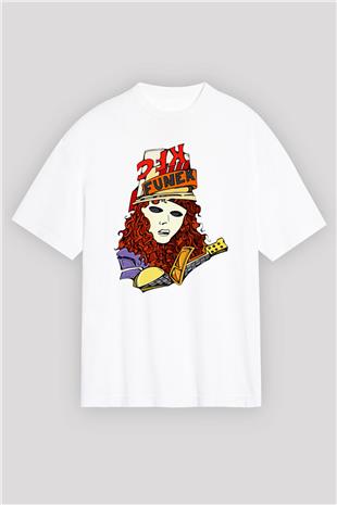 Buckethead Baskılı Beyaz Unisex Oversize Tişört - Tshirt