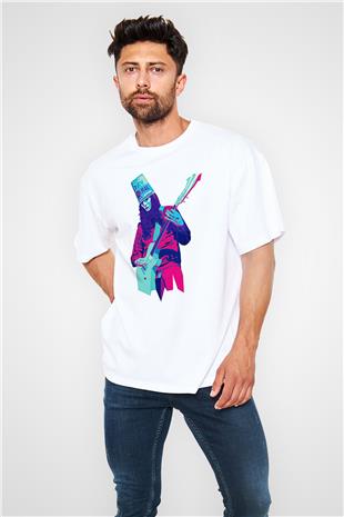 Buckethead Baskılı Beyaz Unisex Oversize Tişört - Tshirt