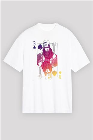 Buckethead Baskılı Beyaz Unisex Oversize Tişört - Tshirt