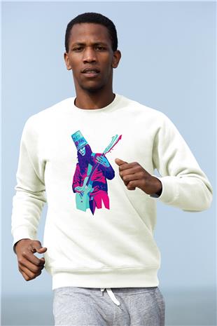 Buckethead Baskılı Beyaz Unisex Sweatshirt