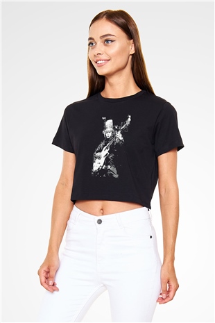 Buckethead Baskılı Siyah Crop Top Kadın Tişört - Tshirt