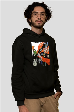 Buckethead Baskılı Unisex Siyah Kapüşonlu Sweatshirt