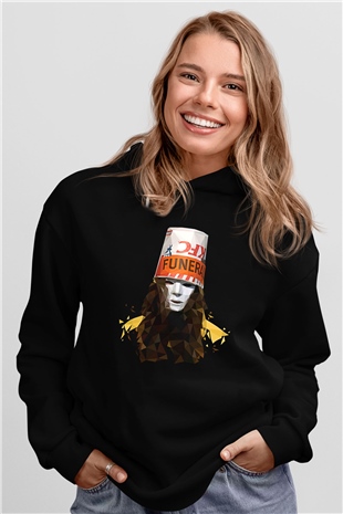 Buckethead Baskılı Unisex Siyah Kapüşonlu Sweatshirt