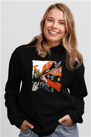 Buckethead Baskılı Unisex Siyah Kapüşonlu Sweatshirt