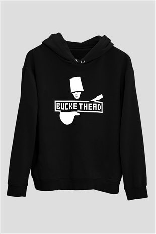 Buckethead Baskılı Unisex Siyah Kapüşonlu Sweatshirt