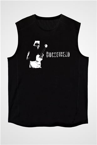 Buckethead Baskılı Unisex Siyah Kolsuz Tişört - Tshirt