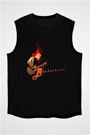 Buckethead Baskılı Unisex Siyah Kolsuz Tişört - Tshirt