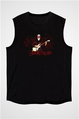 Buckethead Baskılı Unisex Siyah Kolsuz Tişört - Tshirt