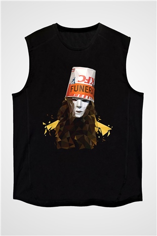 Buckethead Baskılı Unisex Siyah Kolsuz Tişört - Tshirt