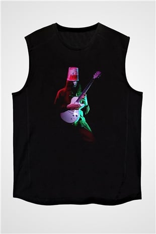 Buckethead Baskılı Unisex Siyah Kolsuz Tişört - Tshirt