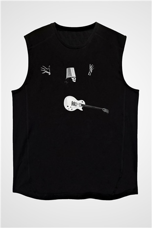 Buckethead Baskılı Unisex Siyah Kolsuz Tişört - Tshirt