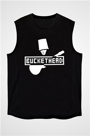 Buckethead Baskılı Unisex Siyah Kolsuz Tişört - Tshirt