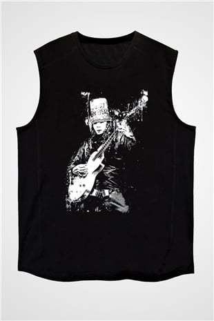 Buckethead Baskılı Unisex Siyah Kolsuz Tişört - Tshirt