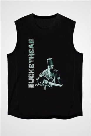 Buckethead Baskılı Unisex Siyah Kolsuz Tişört - Tshirt
