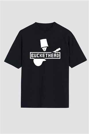 Buckethead Baskılı Unisex Siyah Oversize Tişört - Tshirt
