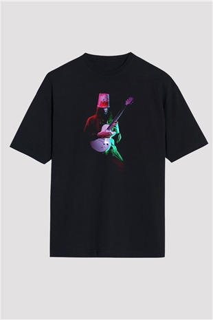 Buckethead Baskılı Unisex Siyah Oversize Tişört - Tshirt