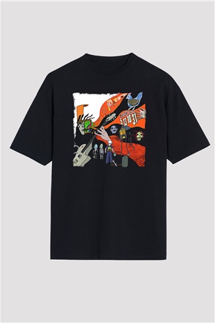 Buckethead Baskılı Unisex Siyah Oversize Tişört - Tshirt